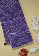Purple - Soft linen cotton bhandani prints with ajrakh pallu and blouse with tiny border